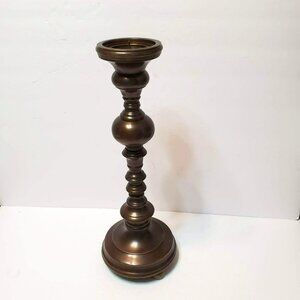 Havertys Bronze Metal Candle Holder, 18" Tall, Elegant Design Classic Pillar